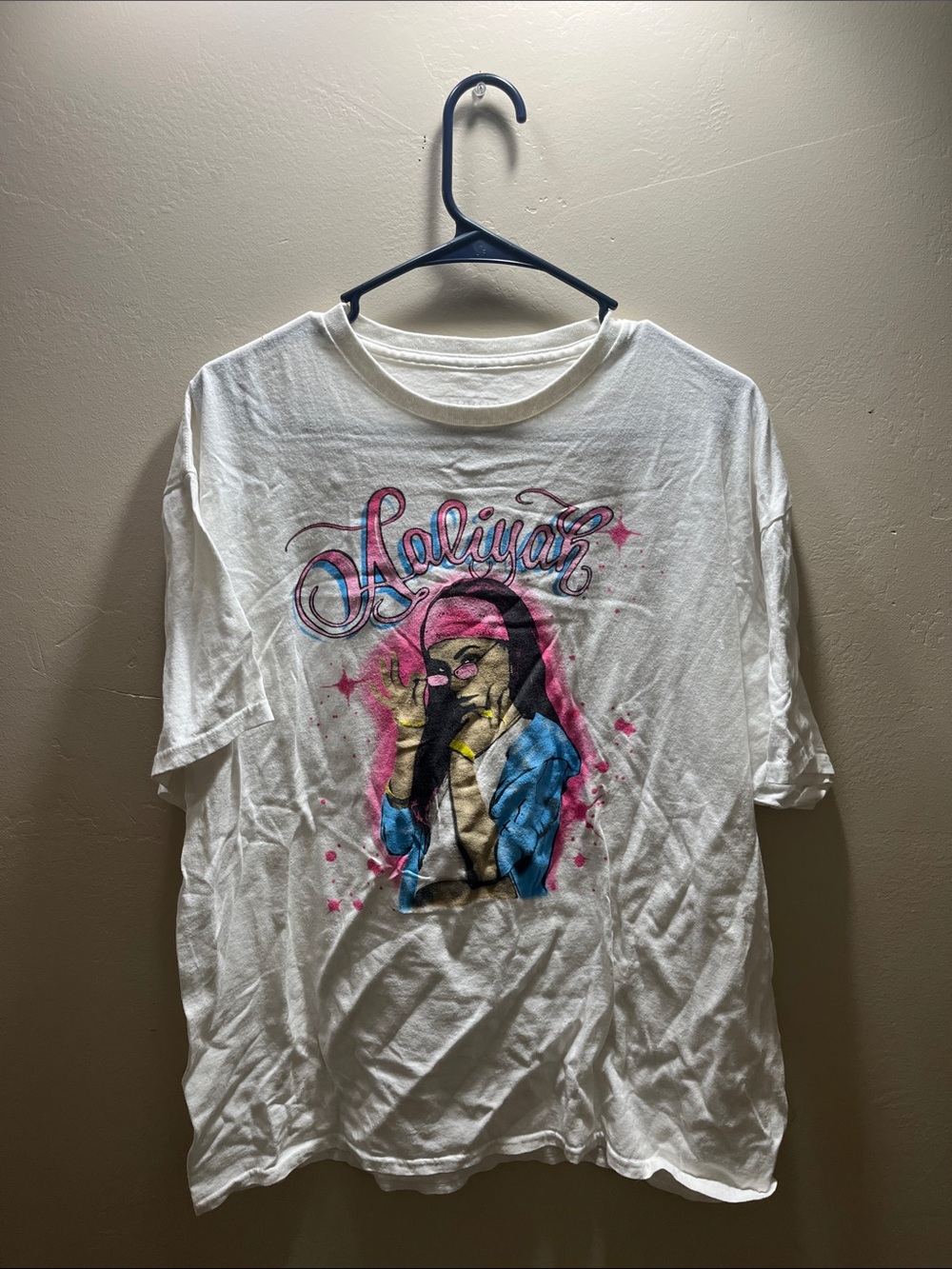 White Women’s Tee Featuring 'Kaliyah' Graphic with Pink & Blue Accents